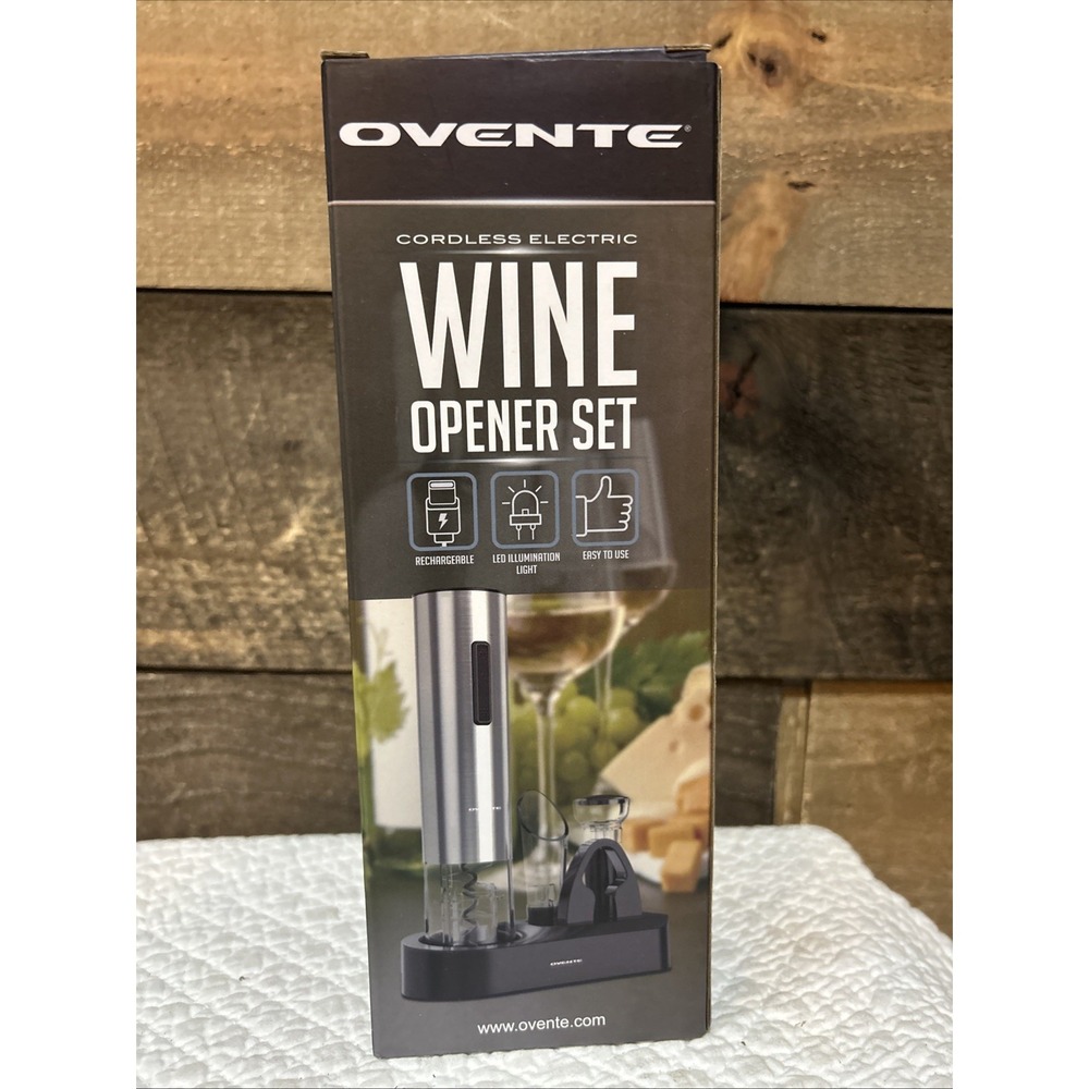 OVENTE Electric Wine Opener Set WBR446S‎ Cordless Rechargeable Corkscrew Kit New